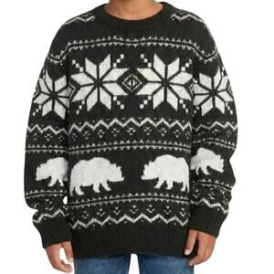 Old Navy NWT Black White Polar Bear Fair Isle Intarsia Knit Sweater XL Tall